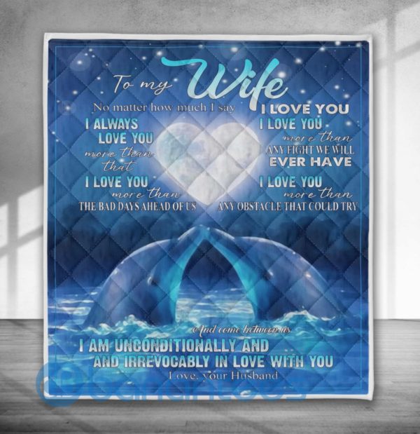 To My Wife I Love You Dolphin Quilt Blanket Product Photo