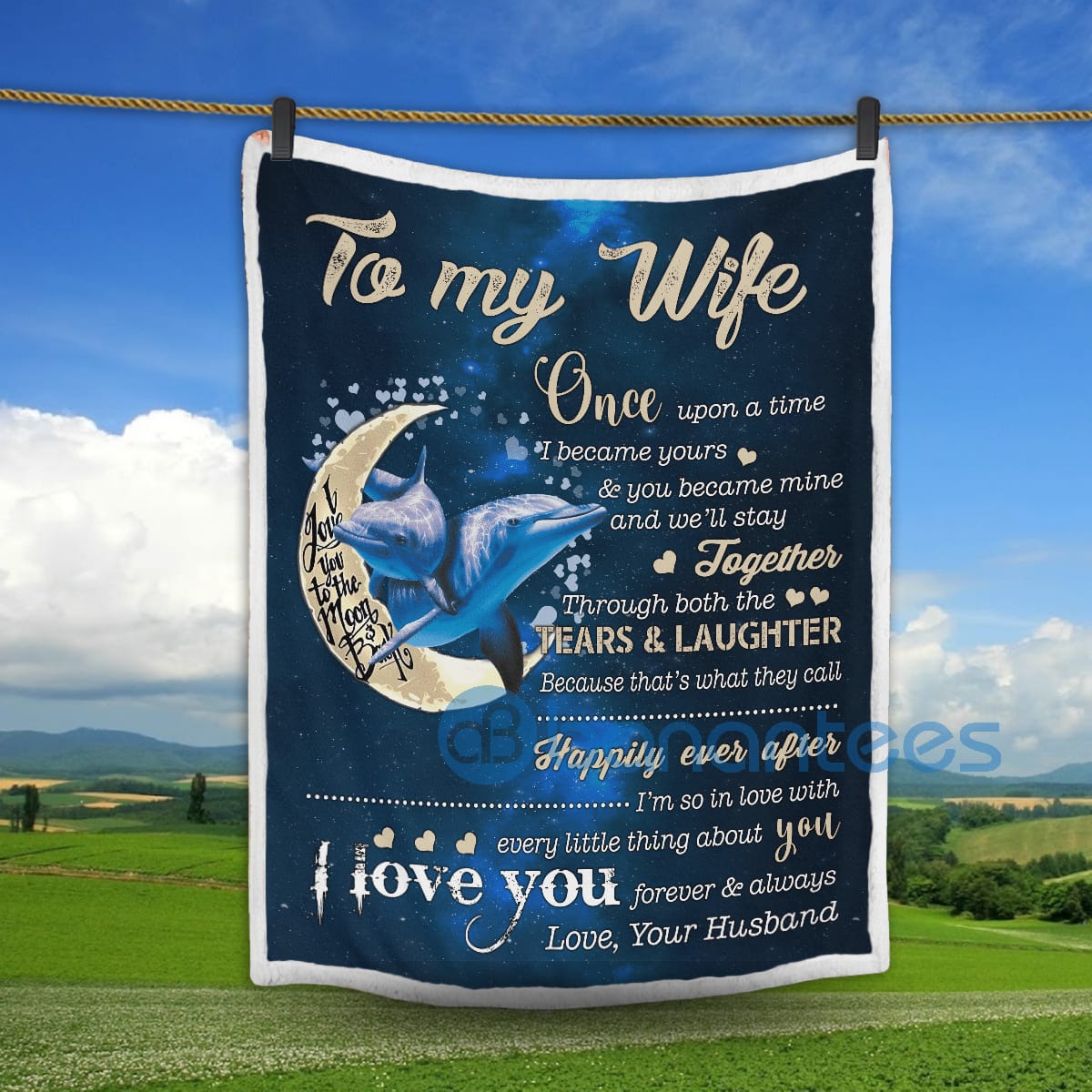 To My Wife I Love You Dolphin Sherpa Blanket