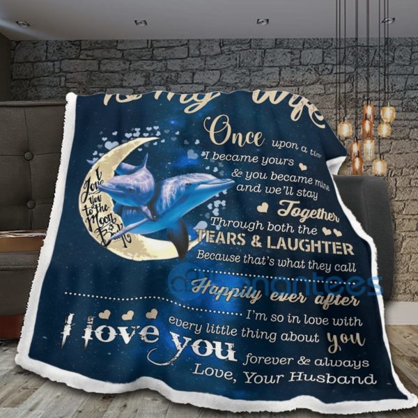 To My Wife I Love You Dolphin Sherpa Blanket Product Photo