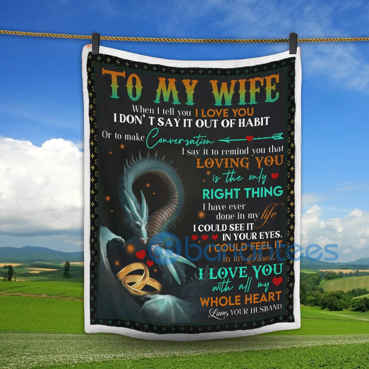 To My Wife I Love You Dragon Sherpa Blanket