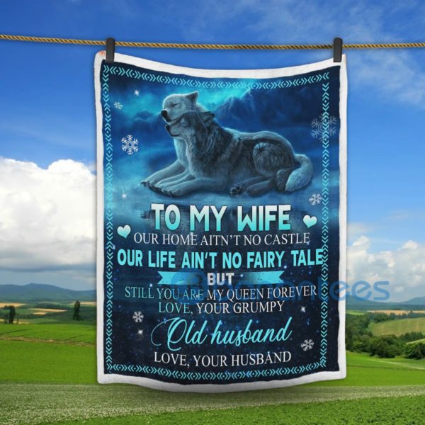 To My Wife Love You From Old Husband Wolf Sherpa Blanket Product Photo