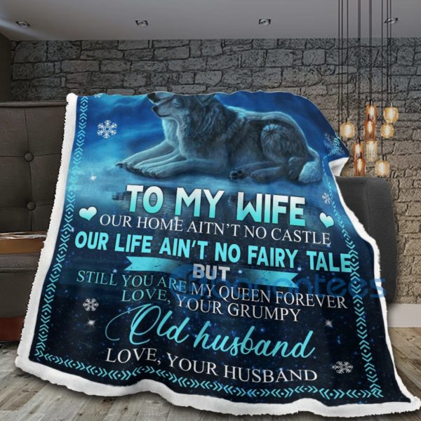 To My Wife Love You From Old Husband Wolf Sherpa Blanket Product Photo