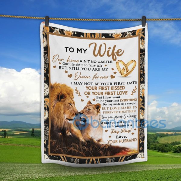 To My Wife You Are My Queen Lion Love Sherpa Blanket Product Photo