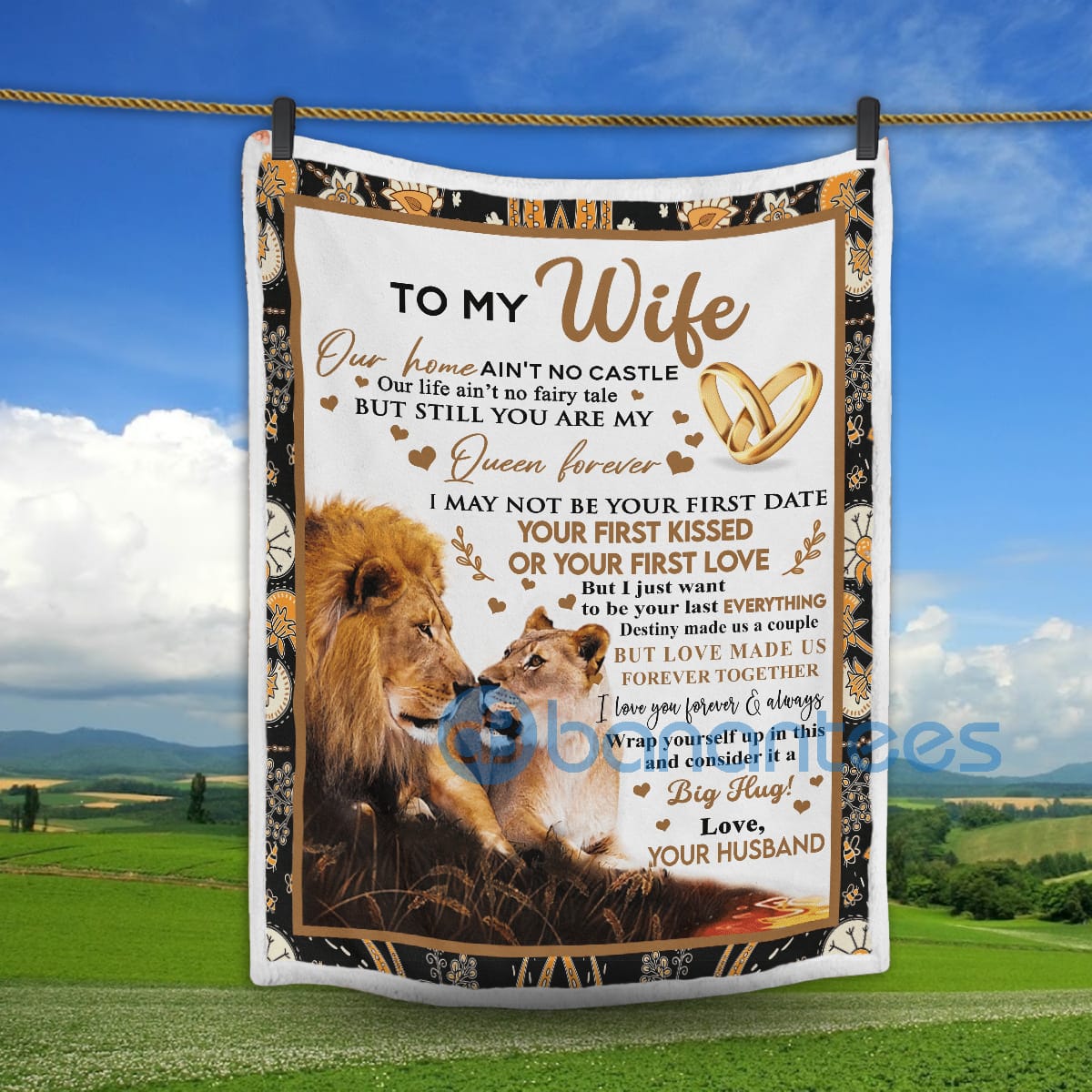 To My Wife You Are My Queen Lion Love Sherpa Blanket