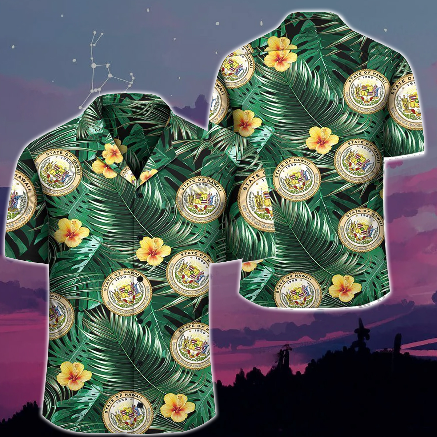 Tropical Leaves Habicus And Hawaii State Symbol Summer Hawaiian Shirt