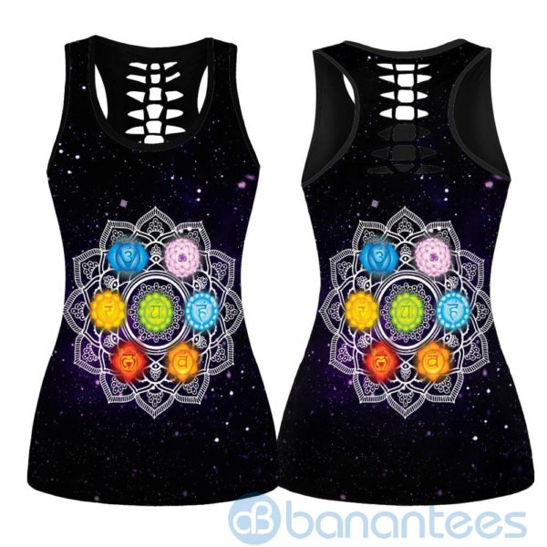 Twilight Chakra Galaxy Yoga Hollow Tank And Legging Outfit Product Photo