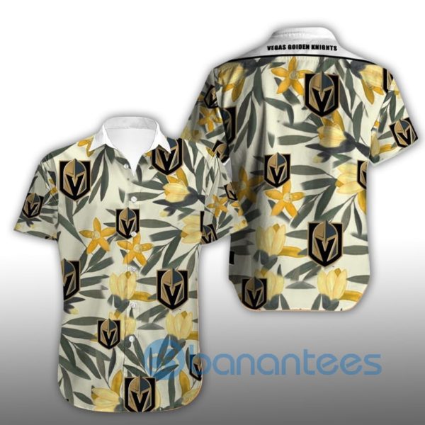 Vegas Golden Knights Leaf Floral Short Sleeves Hawaiian Shirt Product Photo