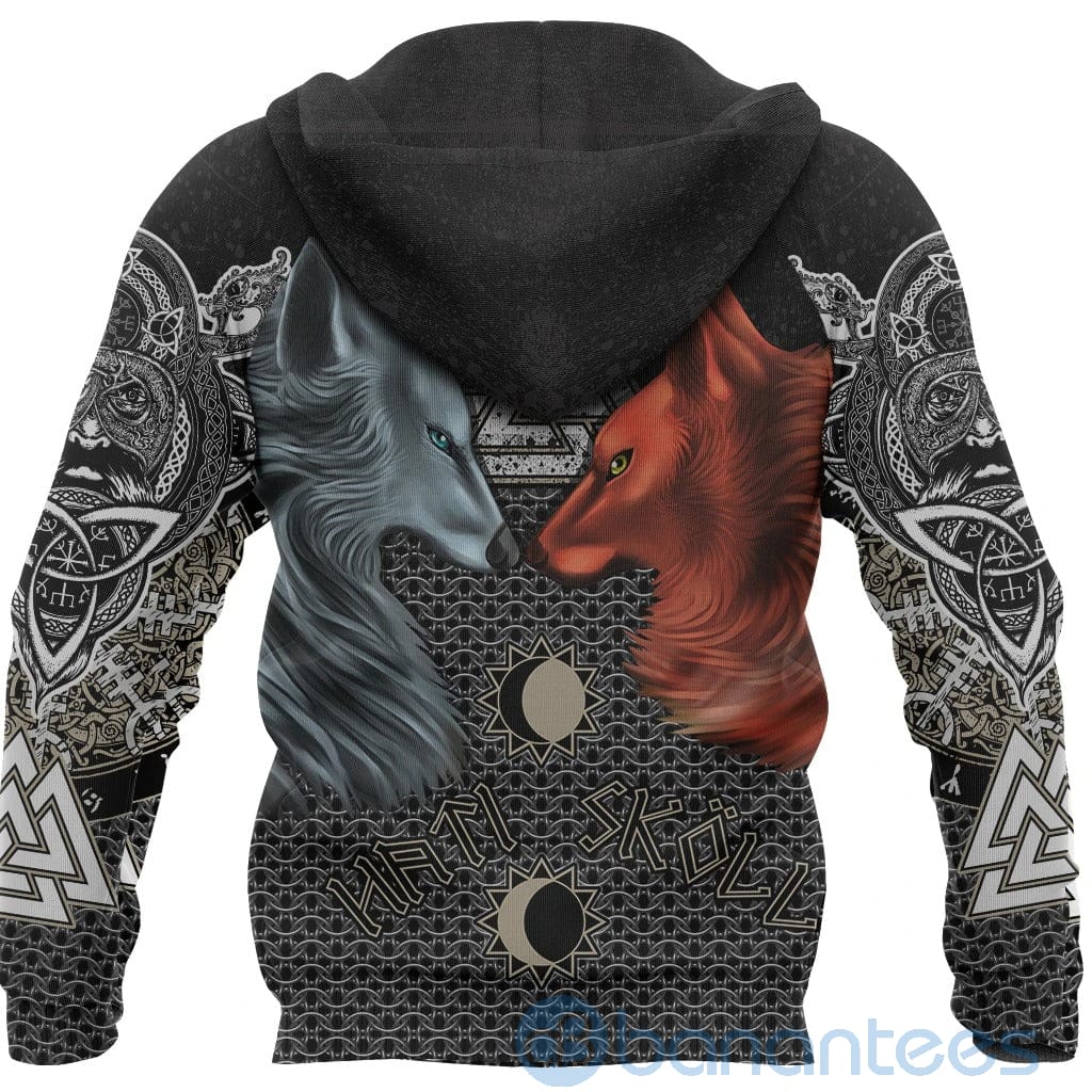 Viking Hati and Skoll Valknut ChainMail All Over Printed 3D Hoodie