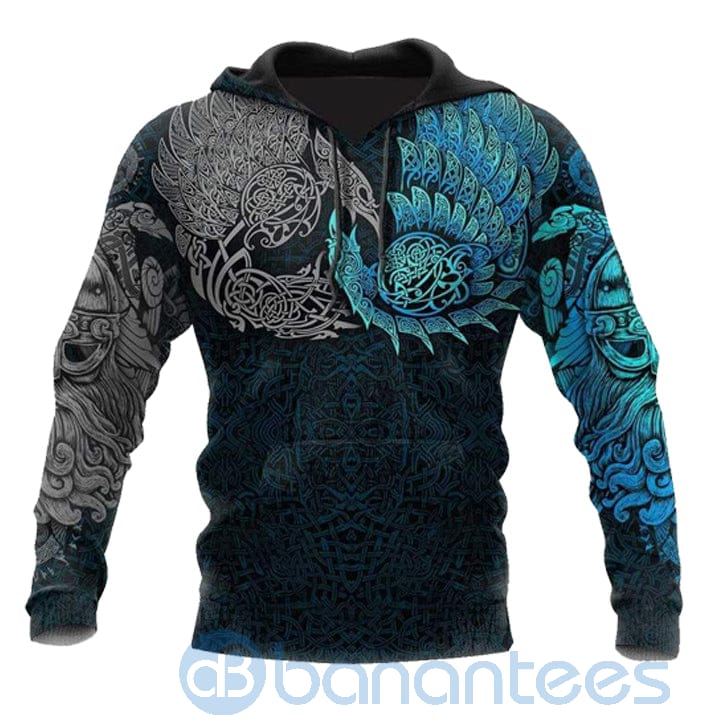 Viking Raven of Odin Blue & Grey All Over Printed 3D Hoodie