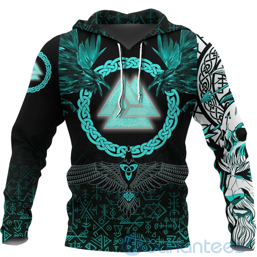 Viking Three Raven and Valknut Cyan All Over Printed 3D Hoodie