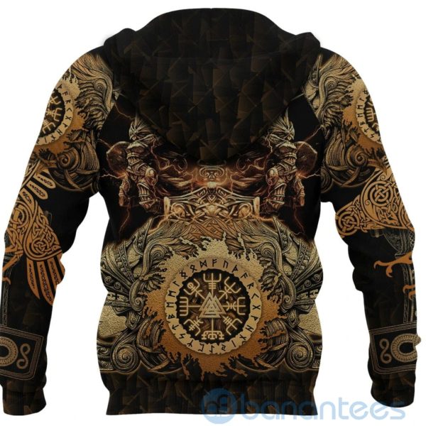 Viking Valkyrie Valknut Vegvisir With Mjolnir Gold All Over Printed 3D Hoodie Product Photo