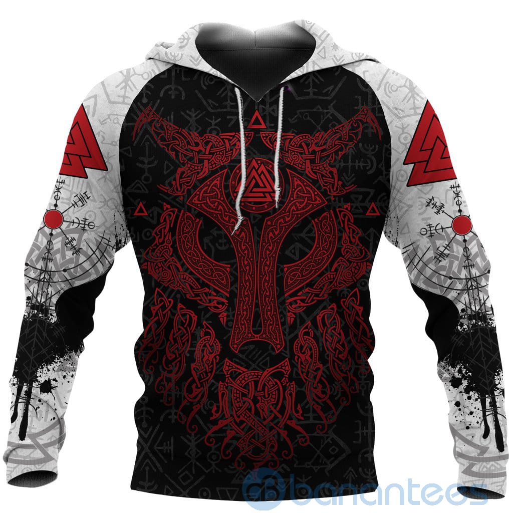 Viking Wolf and Raven Valknut Runes Red All Over Printed 3D Hoodie
