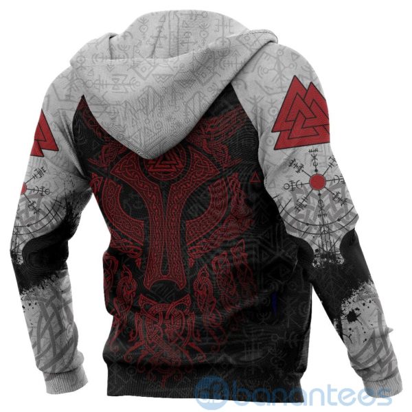 Viking Wolf and Raven Valknut Runes Red All Over Printed 3D Hoodie Product Photo