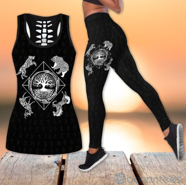Viking Yoga Style Hollow Tank And Legging Outfit Product Photo