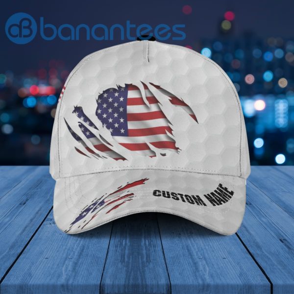 White Golf US Flag Custom Name Cap Hat Product Photo