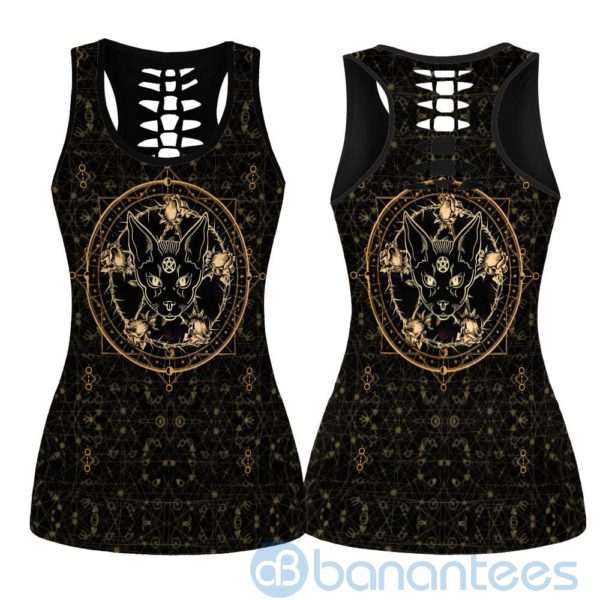 Wiccan Black Cat Hollow Tank And Legging Outfit Product Photo