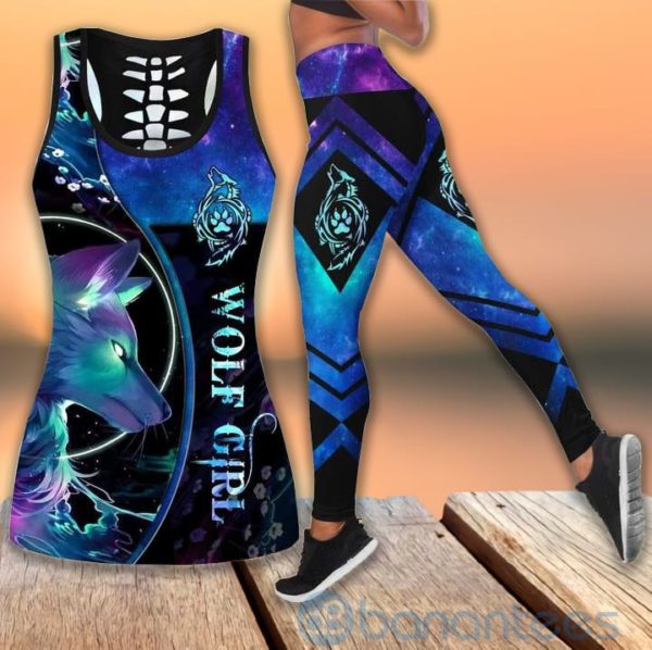 Wolf Girl Blue Galaxy Tank Top Legging Set Outfit Product Photo
