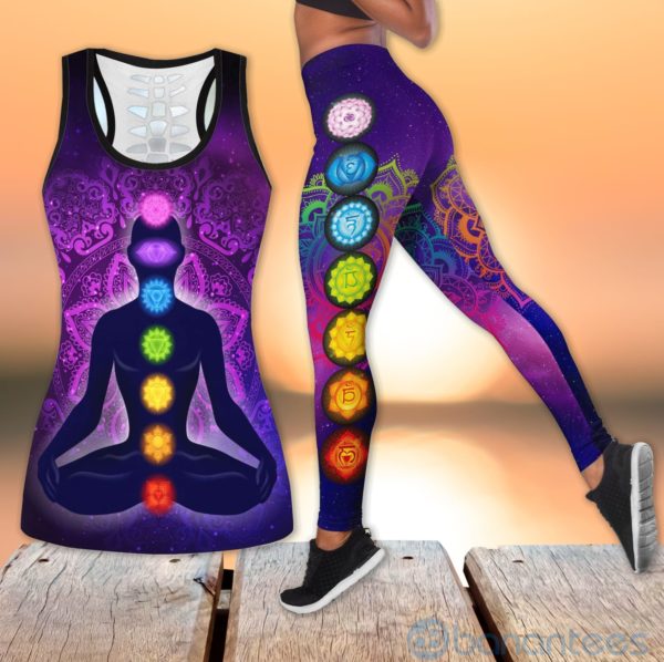 Yoga Chakra Galaxy Hollow Tank And Legging Outfit Product Photo
