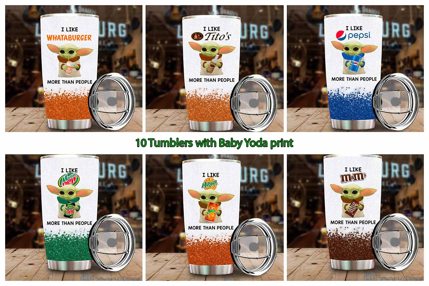 10 Tumblers with Baby Yoda print
