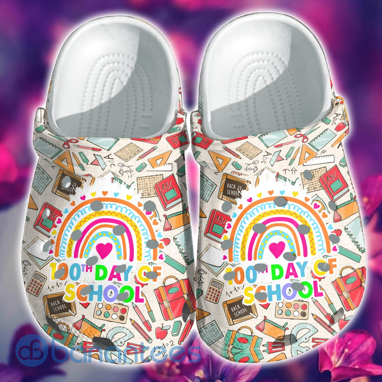 100 Days School Cute Icons Pattern Clog Shoes For Men And Women