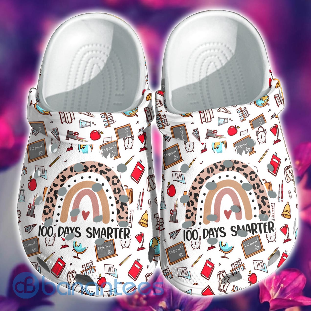 100 Days Smarter Rainbow Leopard White Clog Shoes For Men And Women