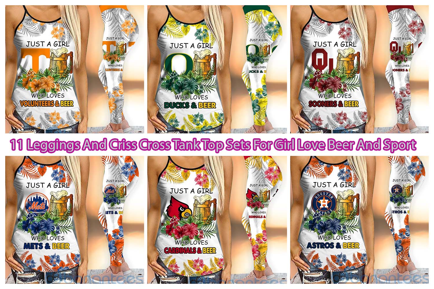 11 Leggings And Criss Cross Tank Top Sets For Girl Love Beer And Sport
