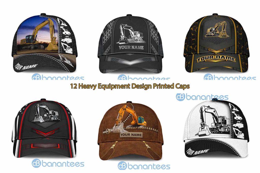 12 Heavy Equipment Design Printed Caps