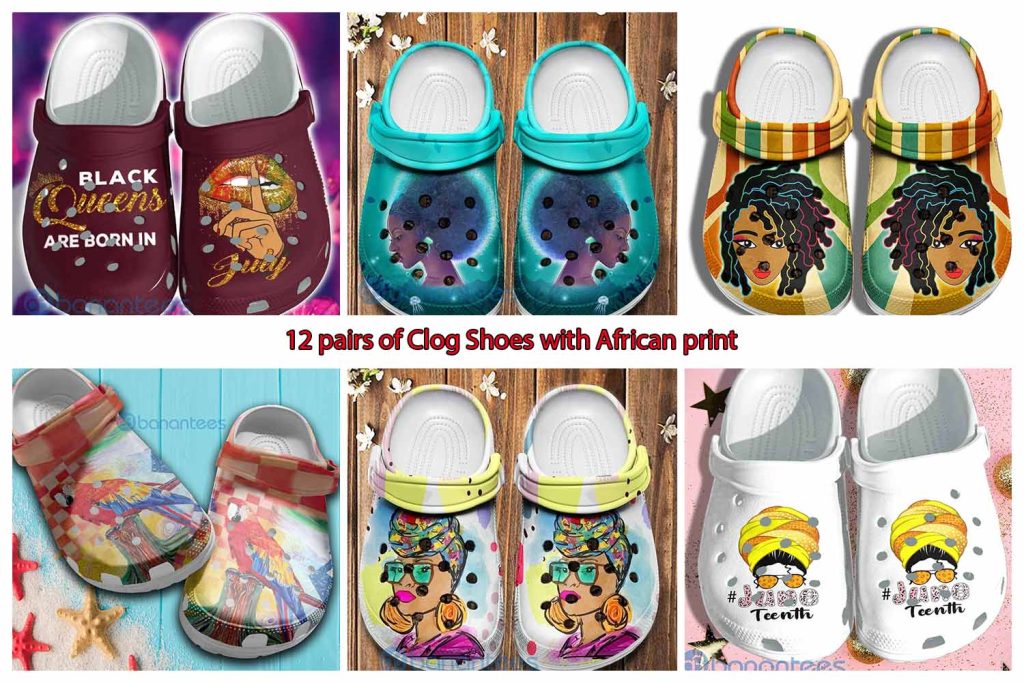 12 pairs of Clog Shoes with African print