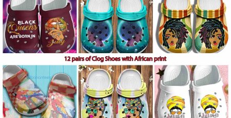 12 pairs of Clog Shoes with African print