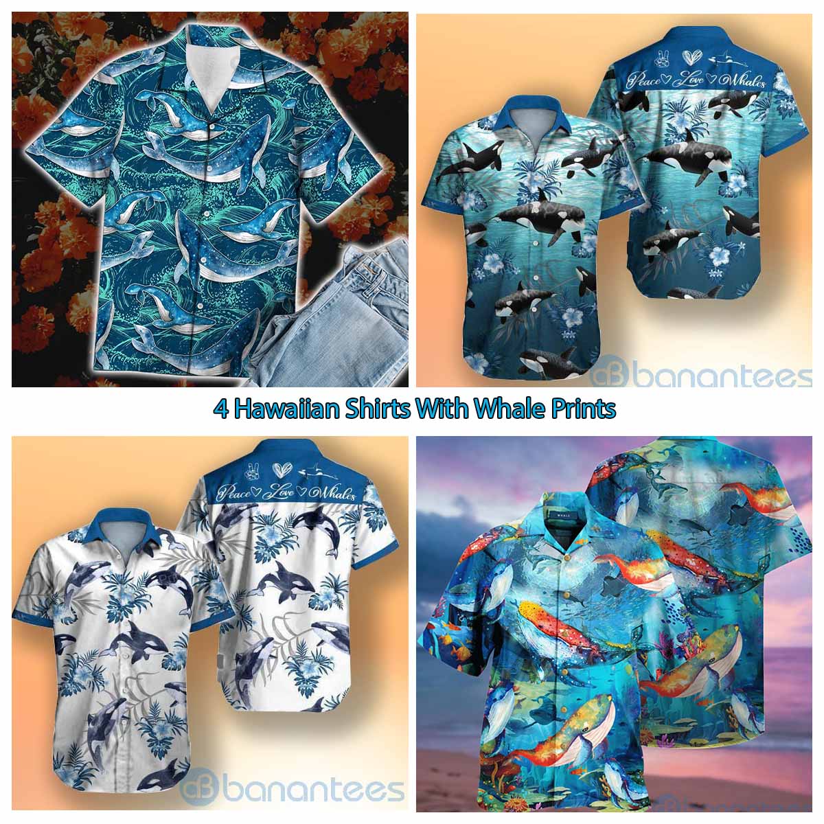 4 Hawaiian Shirts With Whale Prints