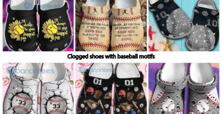 Clogged shoes with baseball motifs