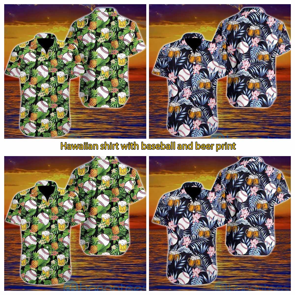 Hawaiian shirt with baseball and beer print