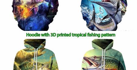 Hoodie with 3D printed tropical fishing pattern