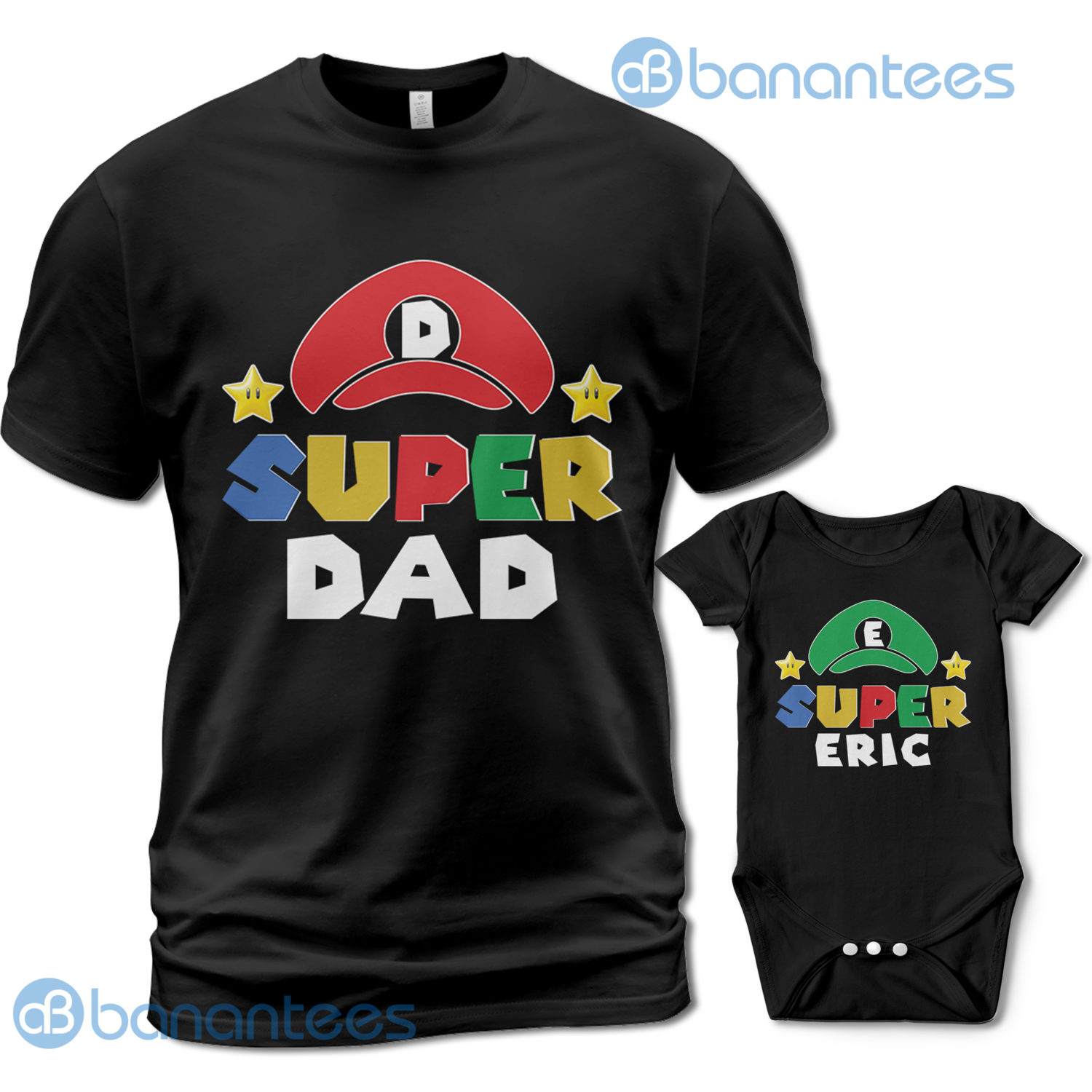 Super Mario Custom Name Dad And Baby Matching Shirt