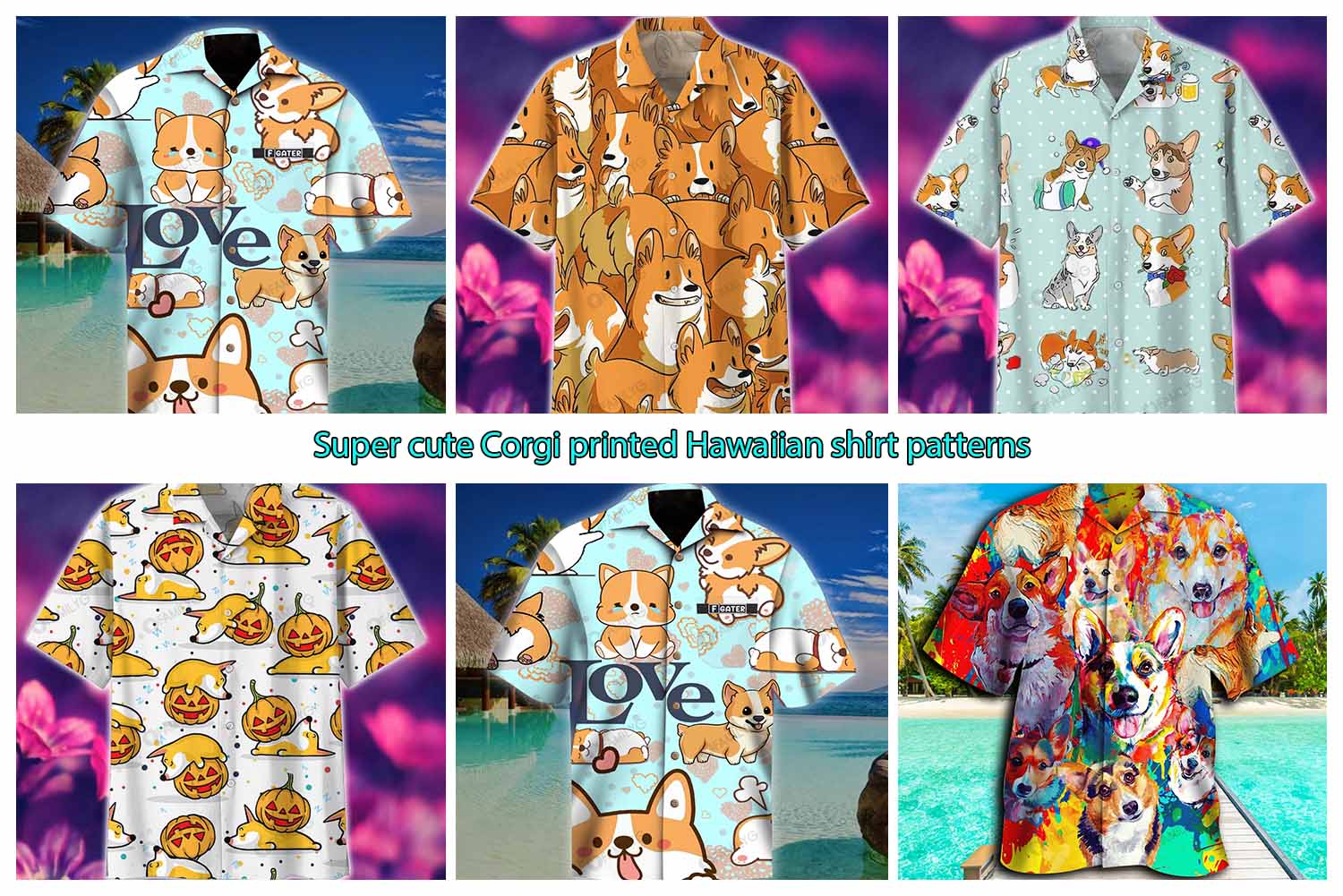 Super cute Corgi printed Hawaiian shirt patterns