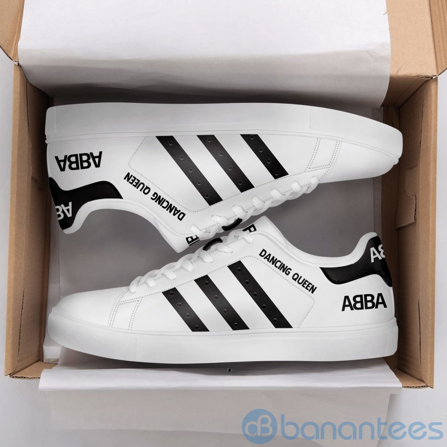 Abba Dancing Queen Black Striped White Low Top Skate Shoes