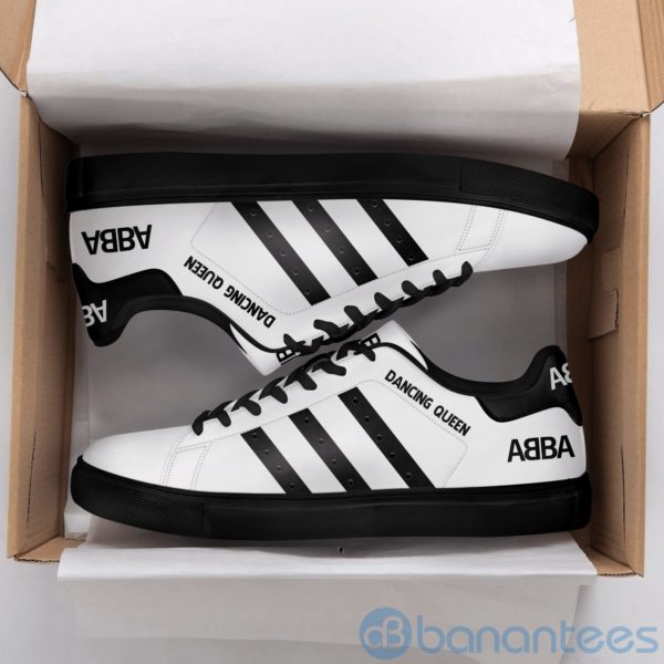 Abba Dancing Queen Black Striped White Low Top Skate Shoes Product Photo