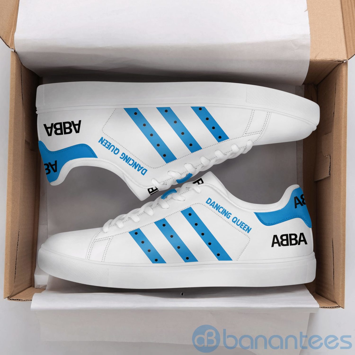 Abba Dancing Queen Light blue Striped White Low Top Skate Shoes