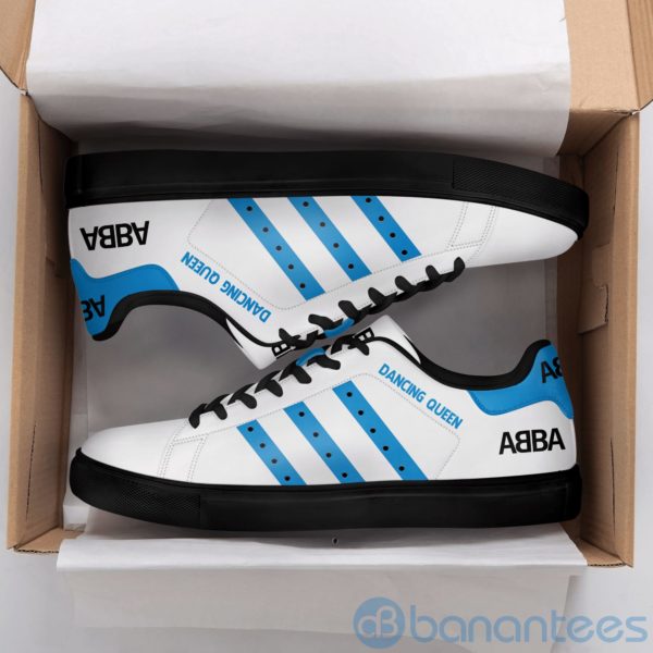 Abba Dancing Queen Light blue Striped White Low Top Skate Shoes Product Photo