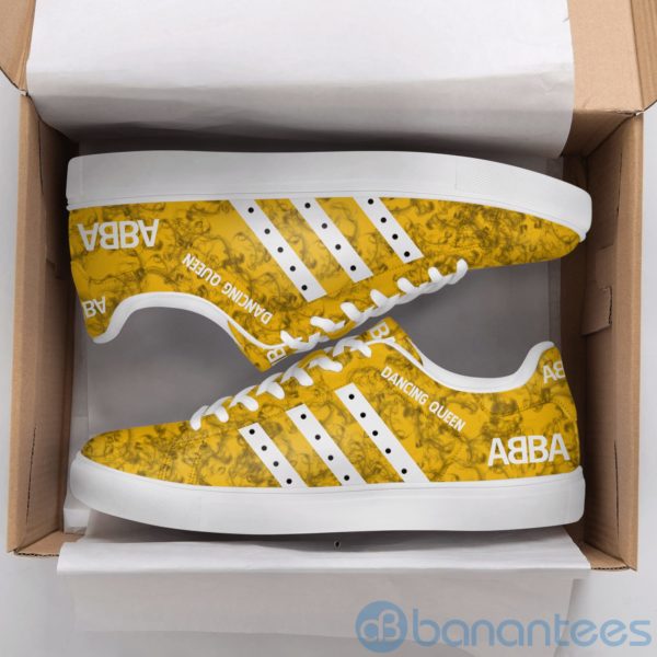 Abba Dancing Queen White Striped Gold Low Top Skate Shoes Product Photo
