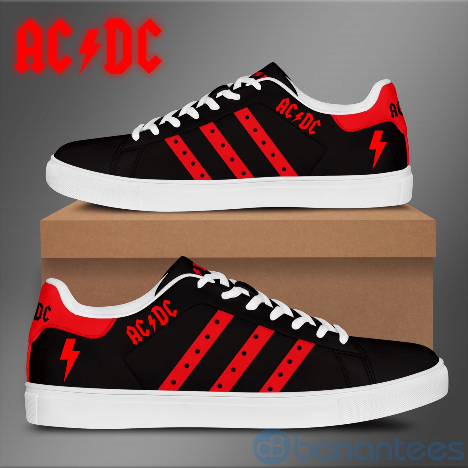 Acdc Red Striped Black Low Top Skate Shoes