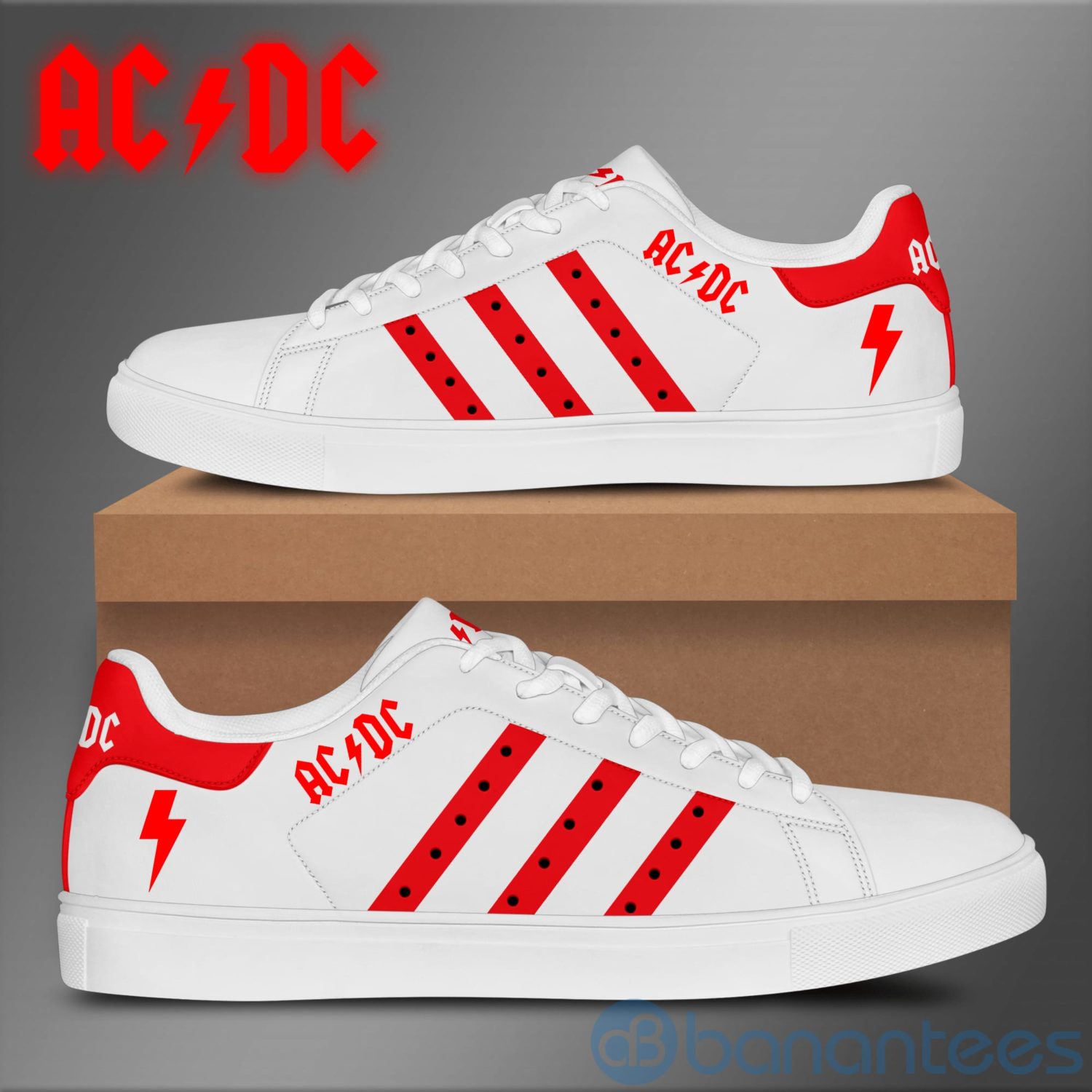 Acdc Red striped White Low Top Skate Shoes