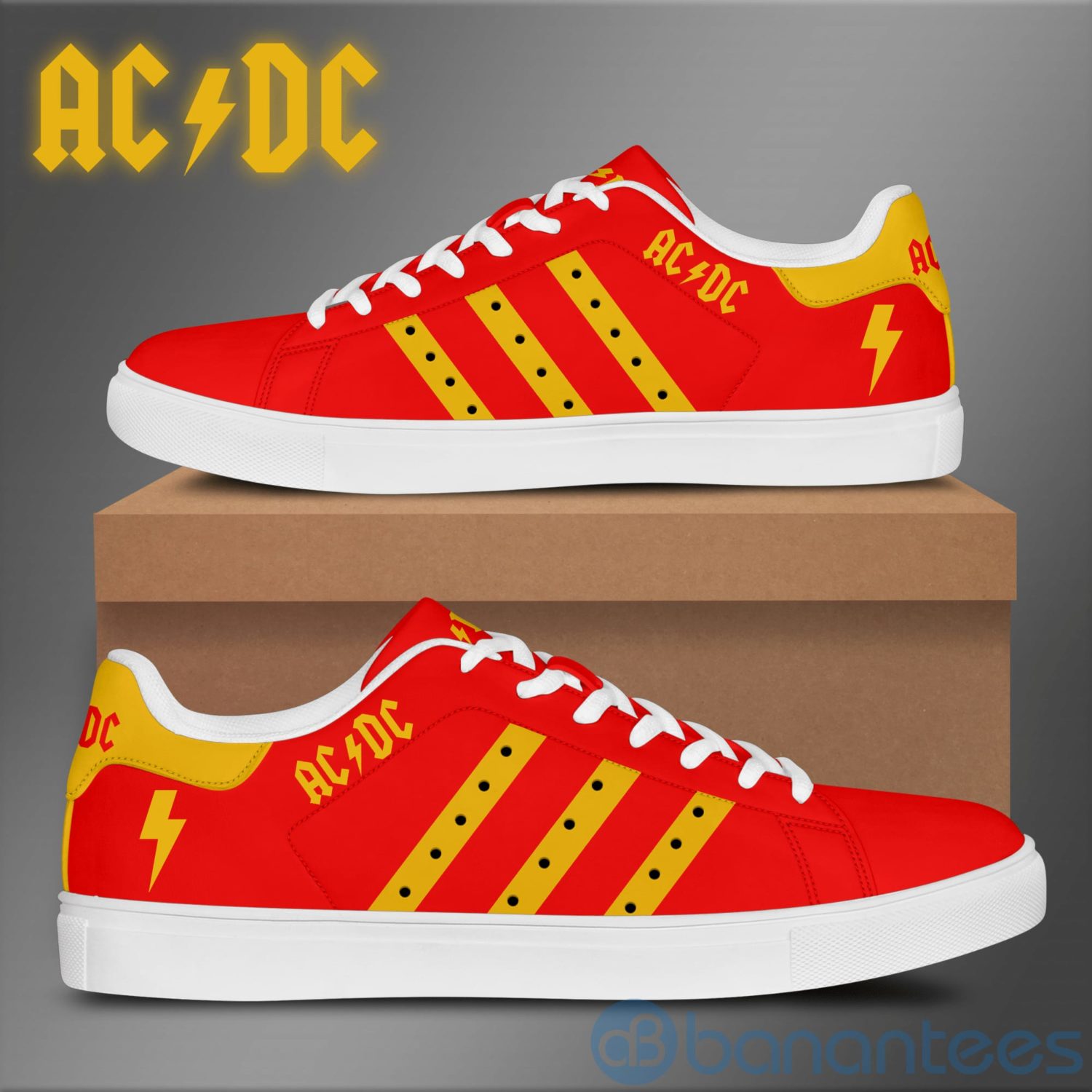 Acdc Yellow Striped Red Low Top Skate Shoes