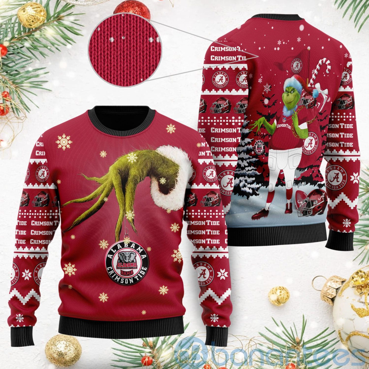 Alabama Crimson Tide Team Grinch Ugly Christmas 3D Sweater