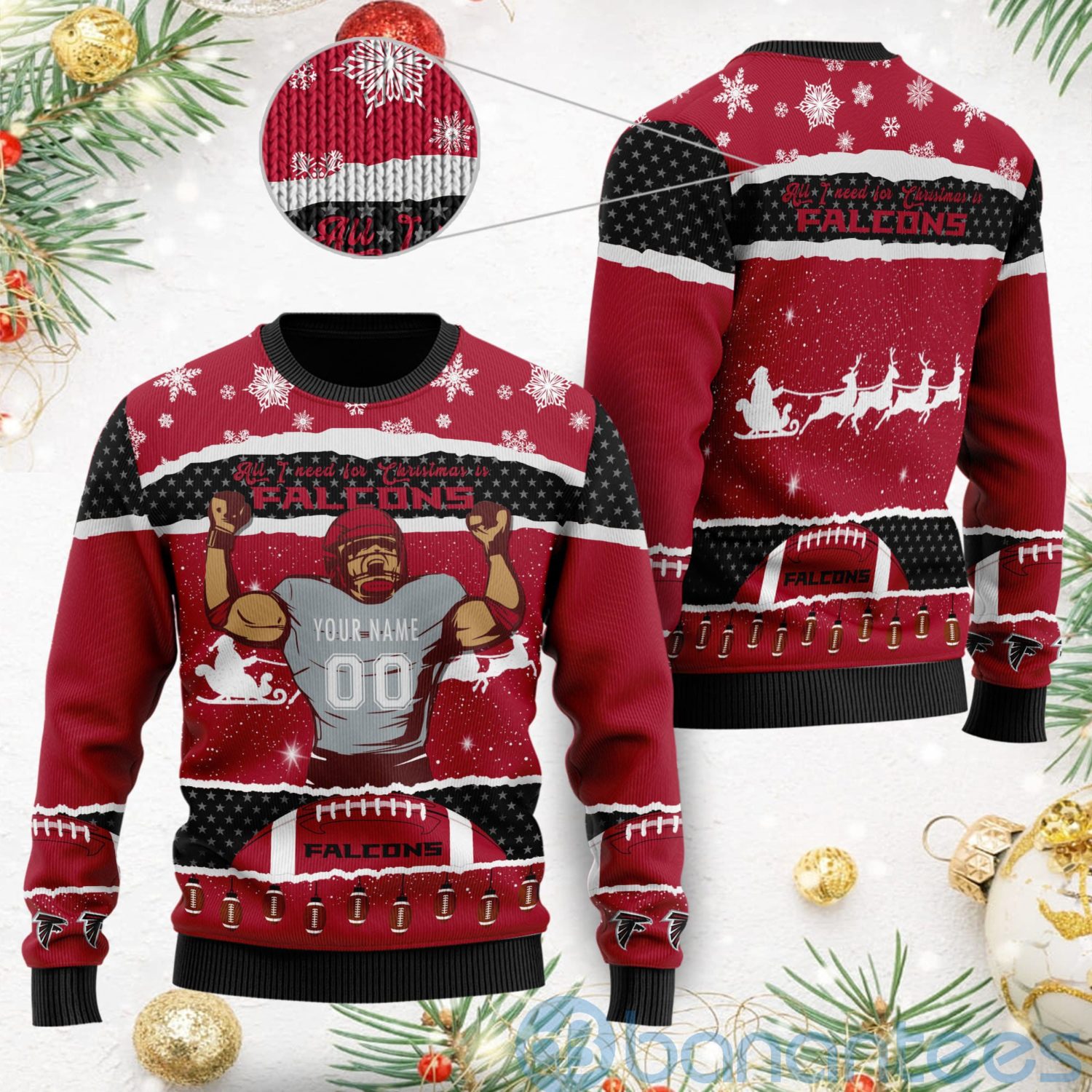 All I Want For Christmas Is Atlanta Falcons Custom Name Number Christmas 3D Sweater