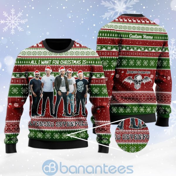 All I Want For Christmas Is Avenged Sevenfold Custom Name Ugly Christmas 3D Sweater Product Photo