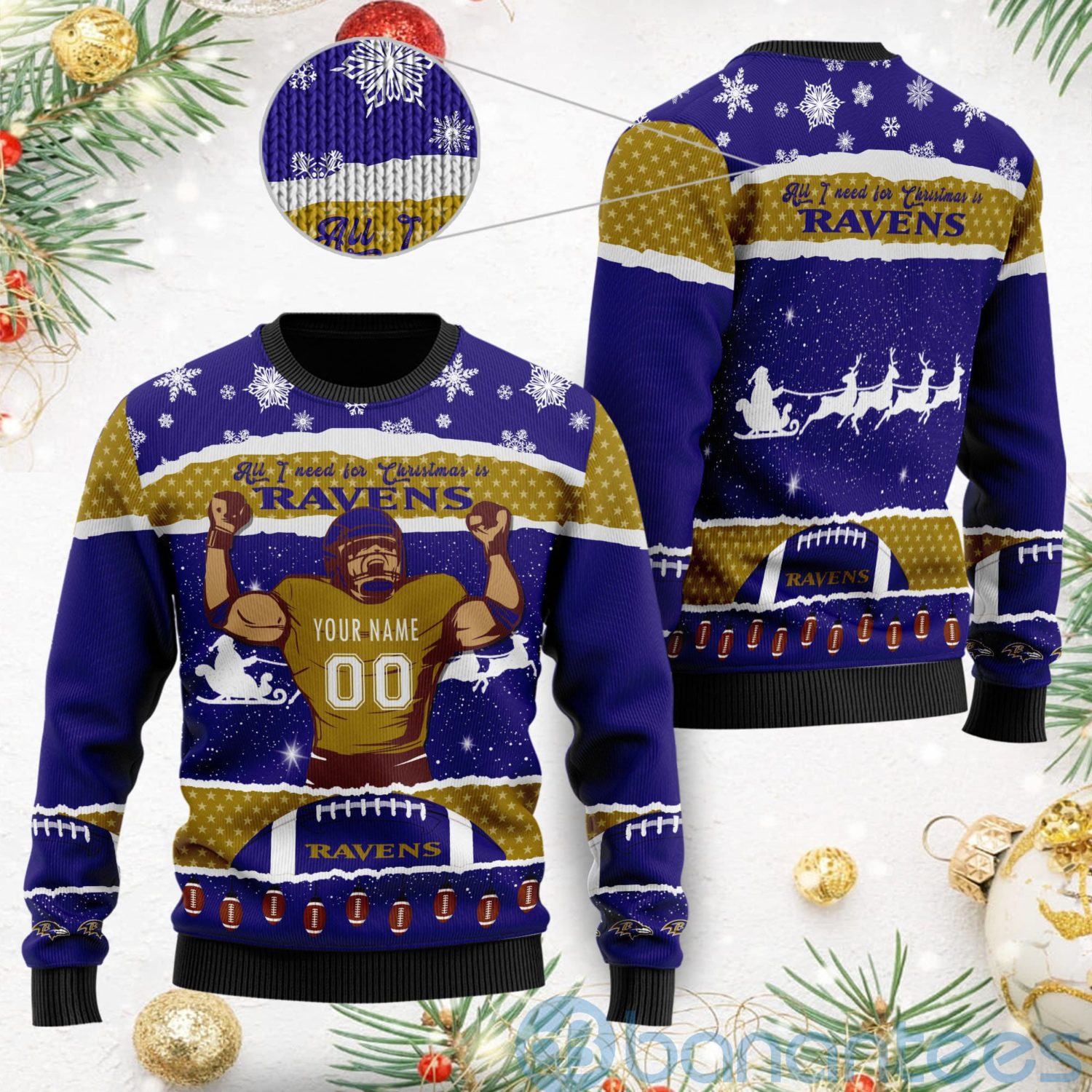 All I Want For Christmas Is Baltimore Ravens Custom Name Number Christmas 3D Sweater