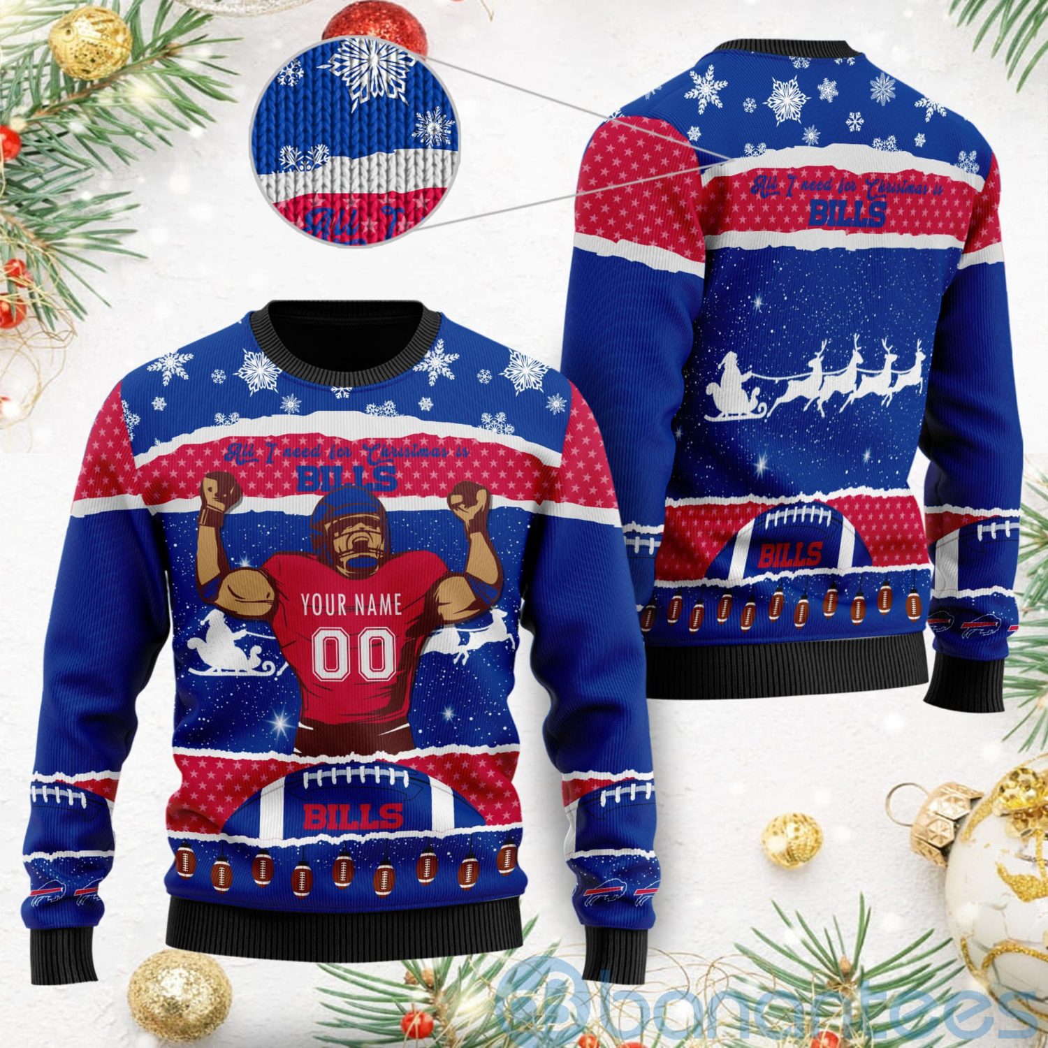 All I Want For Christmas Is Buffalo Bills Custom Name Number Christmas 3D Sweater