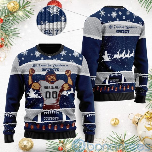 All I Want For Christmas Is Dallas Cowboys Custom Name Number Christmas 3D Sweater Product Photo