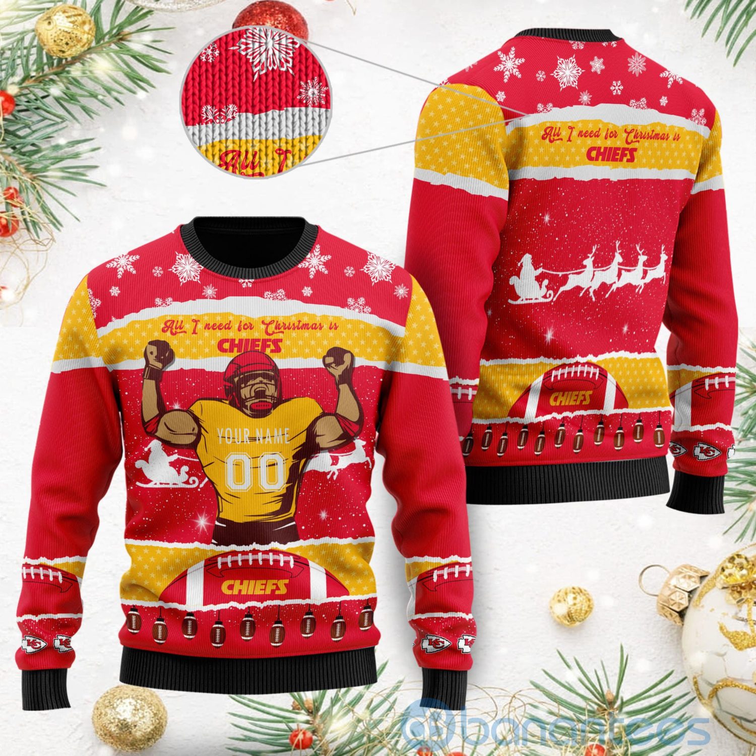 All I Want For Christmas Is Kansas City Chiefs Custom Name Number Christmas 3D Sweater